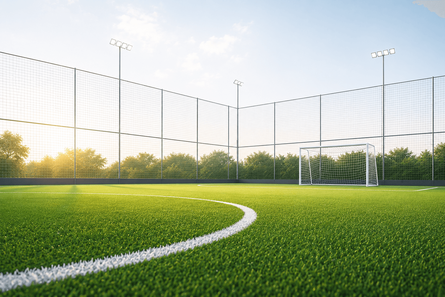 Premium outdoor turf pitch at golden hour